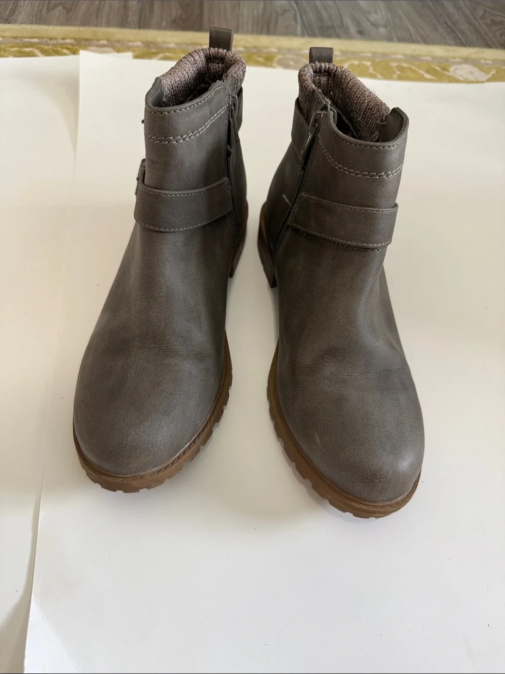 wonder nation Gray Ankle Booties with Brown Outsole